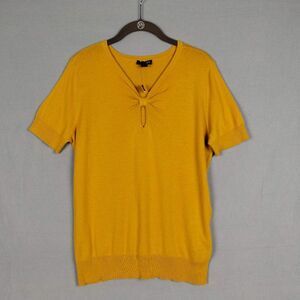 East 5th Women's Yellow Key Hole Short Sleeve Sweater Shirt Size L